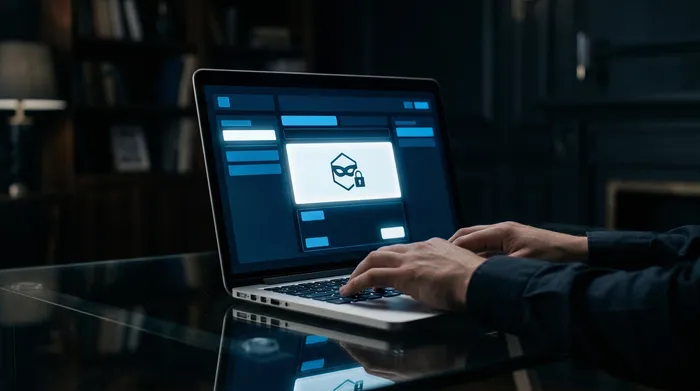 Dua buah telefon pintar diletakkan di atas permukaan gelap, disambungkan oleh pautan digital, memaparkan ikon panggilan dan profil pengguna dengan simbol pemesejan.