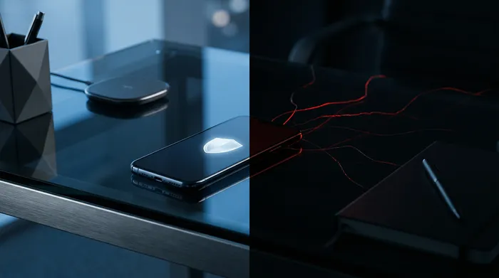 Pandangan dekat wajah seseorang yang diimbas oleh sistem pengecaman wajah digital pada telefon pintar.